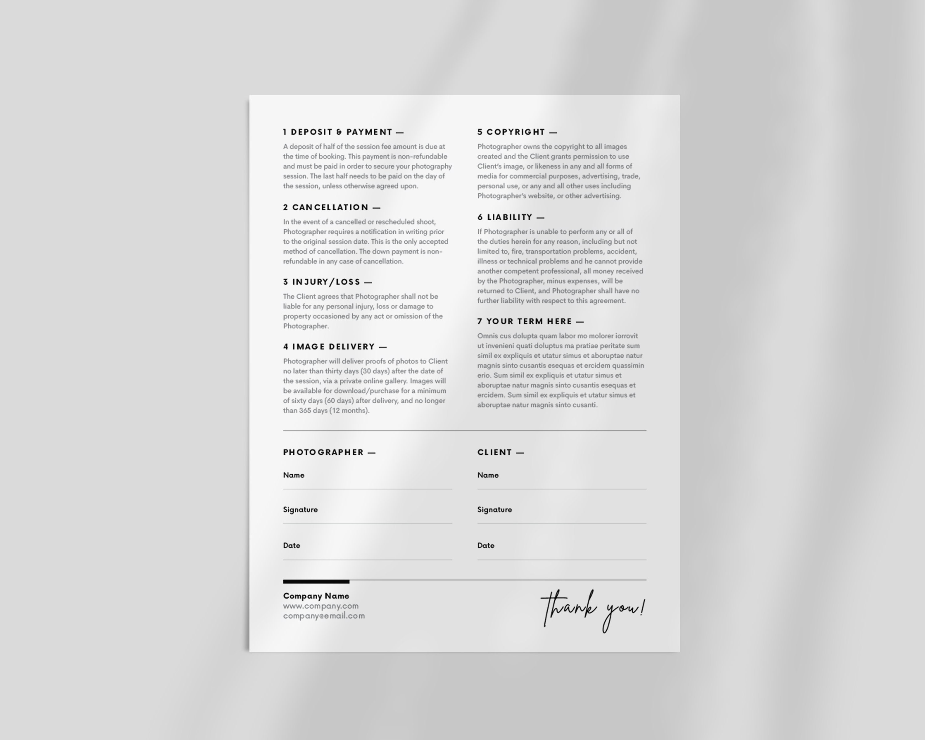 Minimalist Photography Contract Template: Simple Service Agreement ...