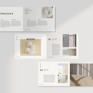 Puede incluir: Un portafolio blanco minimalista que muestra un proceso de dise&ntilde;o con las palabras "Consult, Brainstorm, Design, Iterate" y una selecci&oacute;n de trabajos con las palabras "Project Name" y "Client Name".