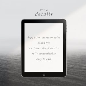 Mall för kundfrågeformulär för inredning: Modern Canva Onboarding-formulär (US Letter och A4) (digital nedladdning) bild 6