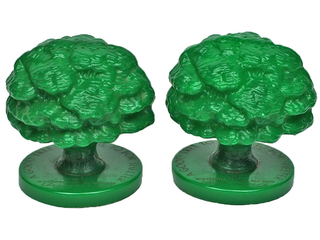1950s Vintage Plastic Tree Salt and Pepper Shakers, Minneapolis Savings