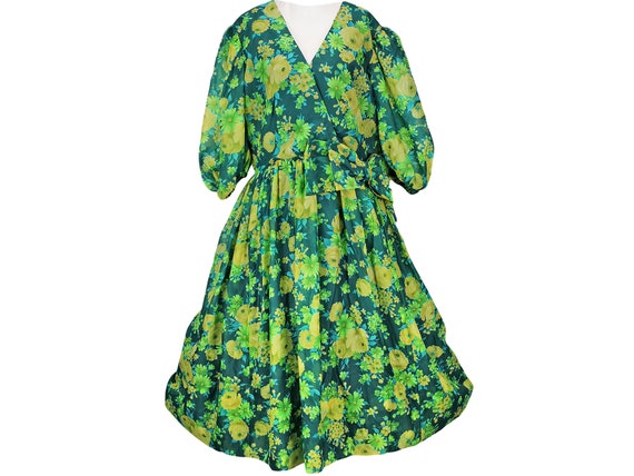 50s Vintage Floral Chiffon Dress, Fit and Flare, F