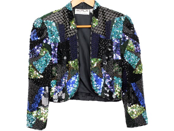 80s Vintage Scala Embellished Silk Jacket, Bolero