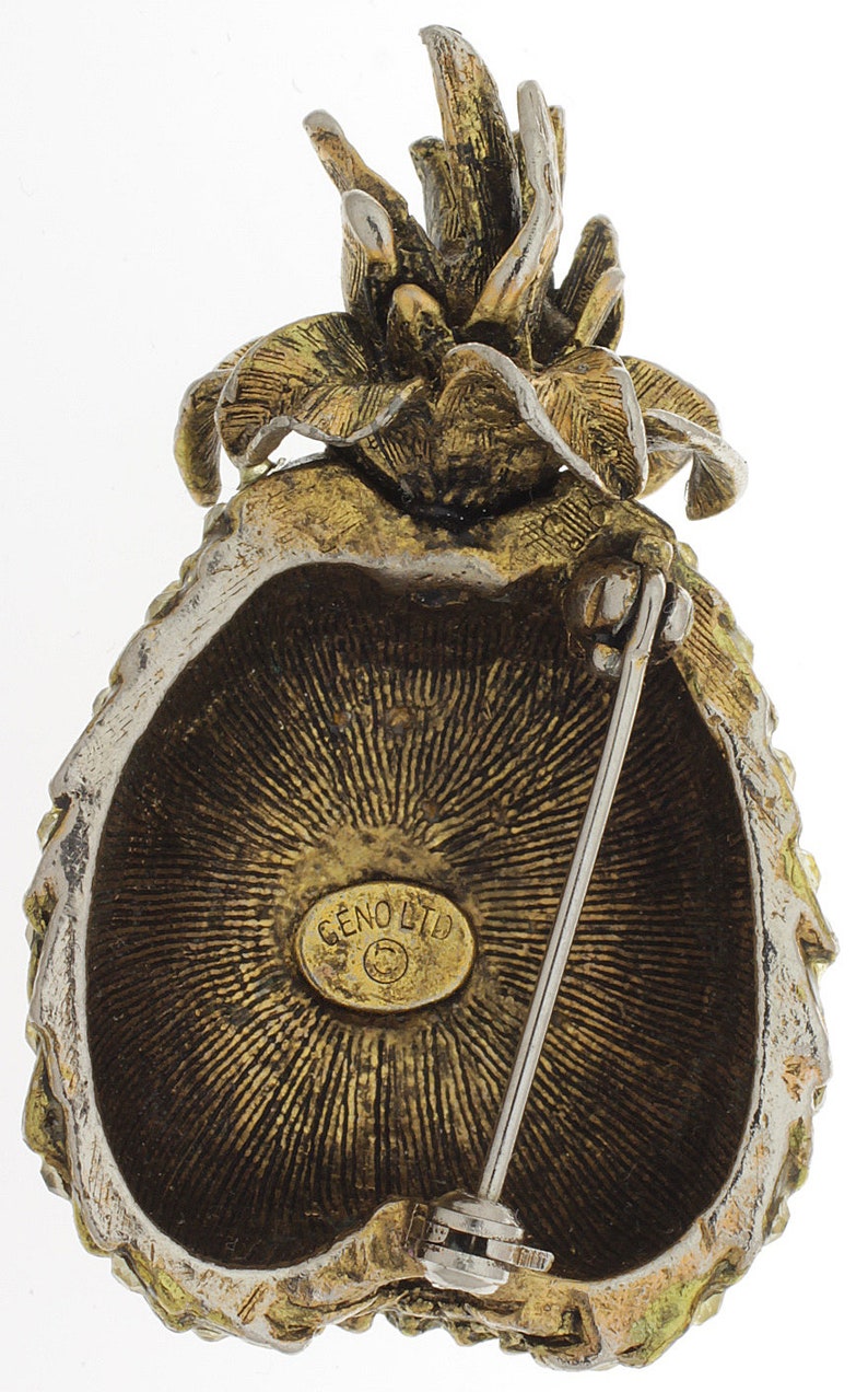 Geno Pin Rhinestone Pineapple Pin Gold Pineapple Vintage Rhinestone Pineapple Brooch Geno Ltd Brooch Pave Rhinestone Fruit Brooch