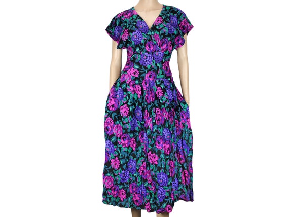 1980s Vintage Rayon Dress, 1940s Style, Teal Turq… - image 1