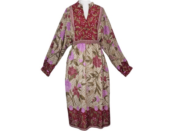 70s Vintage Dress, Bird Scarf Print Dress, Boho, H