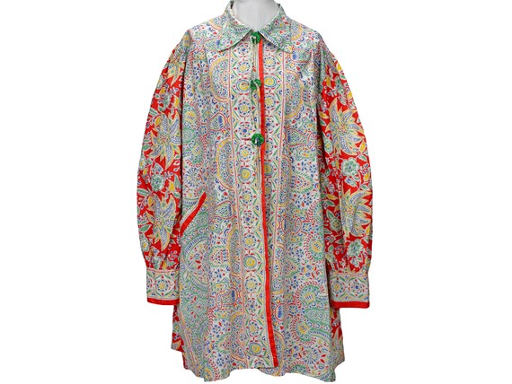 30s Art Deco Smock Top, Novelty Print Cotton Shirt
