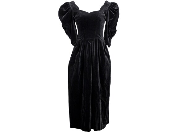 Vintage Laura Ashley Black Velvet Dress, Puffy Pri