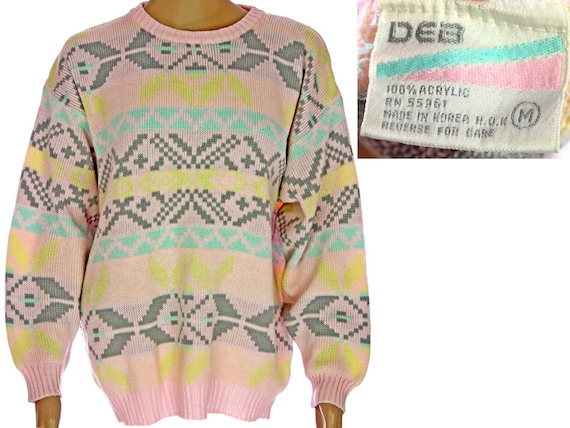 Vintage Pink Sweater 1980s Kawaii Fairy Kei Fair … - image 1