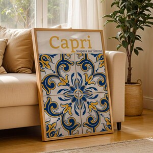 Capri Tiles | Retro Travel Poster Print | Tyrrhenian Sea Vintage Wall Art | Mid-Century Modern Design | Sleek Home Décor | Tourism Prints