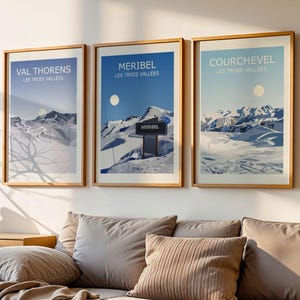 Les Trois Vallees 3er-Set Kunstdrucke, Meribel, Courchevel, Val Thorens, Ski-Resort-Landschaft, Die drei Täler Frankreich, Ski-Schneelandschaft