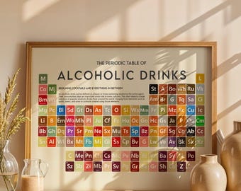Periodic Table Art Print - Alcoholic Drinks - Kitchen Décor - Quirky Home Wall Art - Elements Of - Beer, Wine, Gin, Whiskey & Cocktails