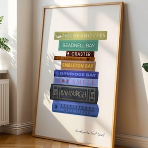 Northumberland Coast Book Stack Print | Coastal Wall Art | North East Coastline Home Décor | Book Lover Design | Housewarming Gift