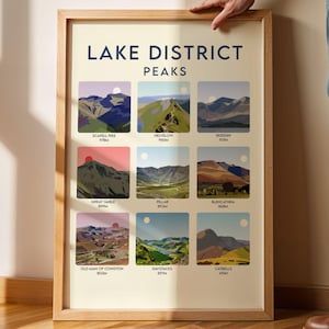 The Lake District Peaks Art Print - Scafell Pike, Helvellyn, Skiddaw, Great Gable, Pillar, Blencathra,Old Man Of Coniston,Haystacks,Catbells