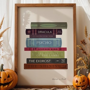 Horror Classics Book Stack Print | Dracula Frankenstein Gothic Wall Art | Halloween Typography Gift | Spooky Library Décor | Book Lovers