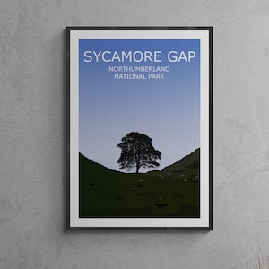 Sycamore Gap Art Print, Northumberland National Park, Hadrian&#39;s Wall Landscape Wall Art ,Travel Poster, UK Famous Landmark, Robin Hood Tree