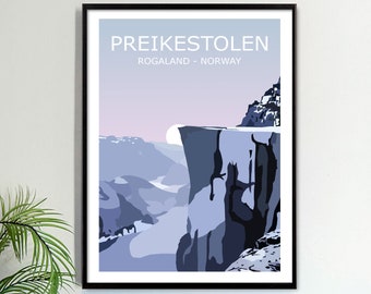Preikestolen Art Print, Pulpit Rock Norwegian Landscape Wall Art ,Travel Poster, Norge Famous Landmark, Outdoors Gift Idea, Rogaland, Norway