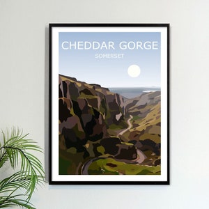 Cheddar Gorge Art Print, Somerset Landscape Wall Art ,Travel Poster, UK Famous Landmark, Limestone Mendip Hills, Outdoors Walking Gift Idea