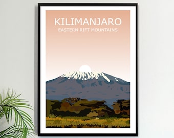 Mount Kilimanjaro Art Print, Africa's Highest Peak Landscape, Eastern Rift Mountains, ,Travel Poster, Hiking Gift, National Park Climbing