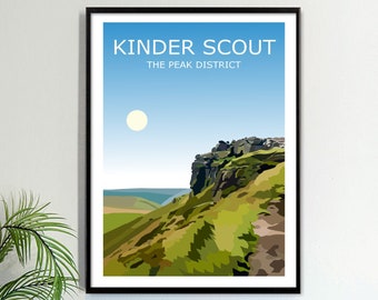 Kinder Scout Art Print, The Peak District Landscape,  National Park, Travel Poster, Adventure Gift Idea, Fell Walking, Hiking Moutains