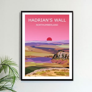 Hadrian's Wall Sunset Landscape Art Print, UK Northumberland National Park ,Travel Poster, Adventure Gift Idea,Wild Hiking North East