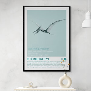 DIGITALE DOWNLOAD - Pterodactylus - Dinosaur Fact Sheet Afdrukbare kunst, Jurassic Kids Room Home Decor, Winged Flying Dino Minimalistisch Design