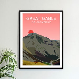 Great Gable Sunset Art Print, The Lake District Landscape,  National Park, Cumbria, Travel Poster, Adventure Gift Idea, Fell Walking, Hiking