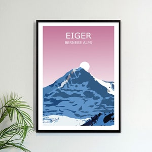 DIGITAL DOWNLOAD - Eiger Printable Art, Bernese Alps Peak Landscape, The Alpine Big 3, Travel Poster, Hiking, Mountain Climbing, Switzerland