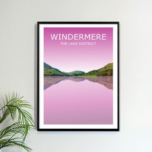 Lake Windermere Sonnenuntergang Kunstdruck, The Lake District Landschaft, Nationalpark, Cumbria, Reise Poster, Abenteuer Geschenkidee, England UK