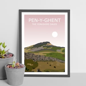 Pen-Y-Ghent Art Print, Yorkshire Dales Landscape, National Park, Yorkshire Three Peaks Challenge, English Travel Poster,Home Decor,Hiking