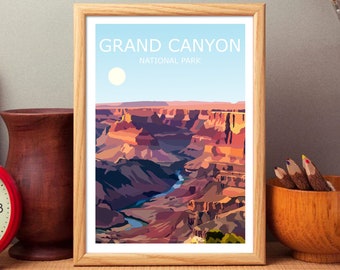 Impresión de arte del Parque Nacional del Gran Cañón, paisaje, río Colorado, cartel de viaje, regalo de senderismo, desierto de Arizona, meseta de Colorado, caminar