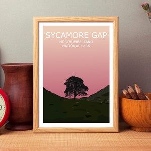 Sycamore Gap Art Print, Northumberland National Park Sunset , Hadrian&#39;s Wall Landscape Wall Art ,Travel Poster,UK Famous Landmark,Robin Hood