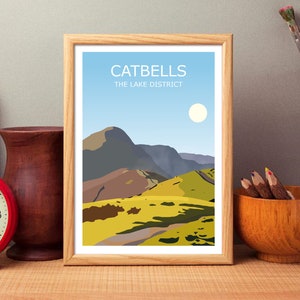 Catbells Art Print, The Lake District Landscape,  National Park, Cumbria, Travel Poster, Adventure Gift Idea, Fell Walking, Hiking Moutains