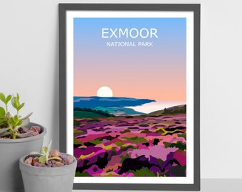 Exmoor Landscape Art Print, UK National Park, Devon South West ,Travel Poster, Adventure Gift Idea, Wild Hiking Great Britain, Moorlands