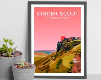 Kinder Scout Sunset Art Print, The Peak District Landscape,  National Park, Travel Poster, Adventure Gift Idea, Fell Walking, Hiking