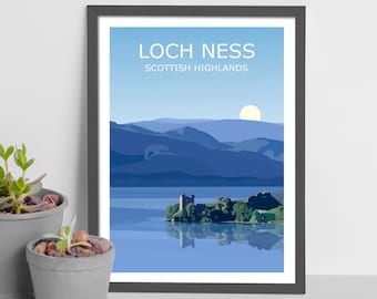 Loch Ness Art Print, Scottish Highlands Landscape, Urquhart Castle , Scottish Travel Poster, Adventure Gift Idea, Fort William To Inverness