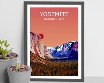 Yosemite National Park Sunset Art Print,  Landscape, El Capitan, Half Dome ,Travel Poster, Climbing Gift,California, Sierra Nevada Mountains