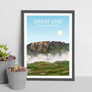 Great End Art Print, The Lake District Landscape,  National Park, Cumbria, Travel Poster, Adventure Gift Idea, Fell Walking, Hiking
