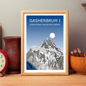 Gasherbrum I Art Print, Worlds 11th Highest Peak Landscape, Himalayas ,Travel Poster, Climbing Gift, 8000er, World Peaks, Karakoram Range