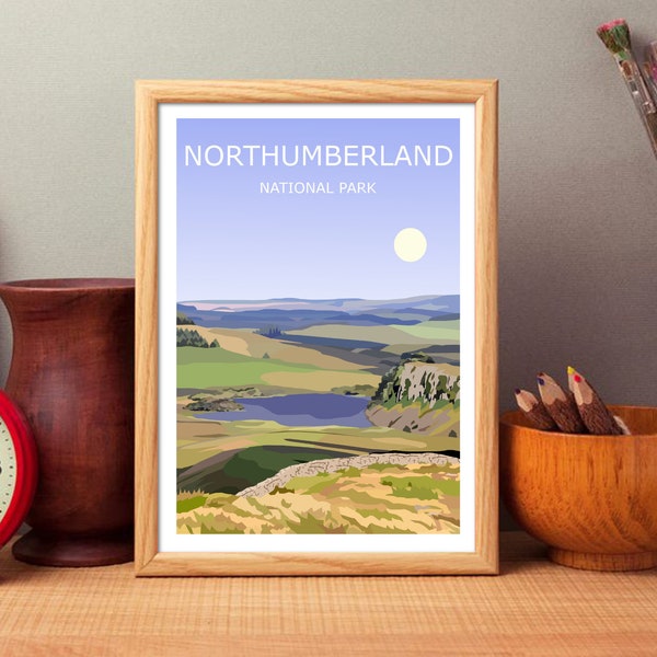 Northumberland Landscape Art Print, UK National Park ,Travel Poster, Adventure Gift Idea,Wild Hiking Great Britain, Hadrians Wall,North East