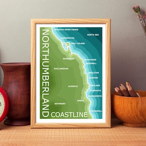 Northumberland Coastline Art Print, North East England Travel Map, Minimalist Coastline Poster, Home Décor, Northumberland Coastal Path