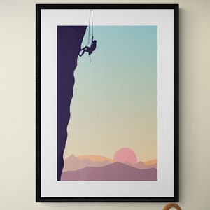 Sunrise Rock Climber, Wild Landscape Art Print, Great Outdoors, Adventure Travel Poster, Extreme Sports, Climb, Outdoor Pursuits, Mountains