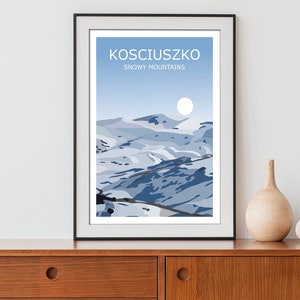 Mount Kosciuszko Art Print, Australia&#39;s Highest Peak Landscape, Snowy Mountains, Travel Poster, Hiking Gift, Mountain Climbing, Walking