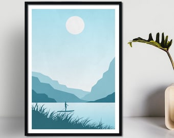 Impresión de arte de paisaje de embarque de remo, cartel de viaje de aventura, regalo al aire libre salvaje, deportes extremos, opciones masculinas o femeninas
