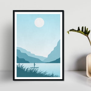 Paddle Boarding Landscape Art Print, Adventure Travel Poster, Wild Outdoors Gift, Extreme Sports, Male Or Female Options