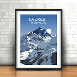 DIGITAL DOWNLOAD - Mount Everest Printable Art, Worlds Highest Peak Landscape, Himalaya Mountains, ,Travel Poster,Hiking Gift, Climbing
