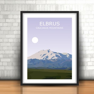 DIGITAL DOWNLOAD - Mount Elbrus Printable Art , Europes Highest Peak Landscape, Caucasus Mountains, Travel Poster,Hiking Gift, Seven Summits