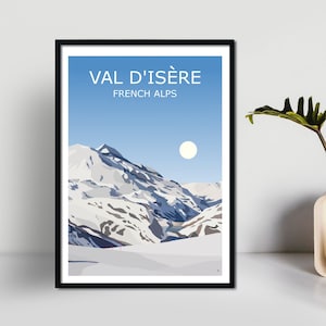 Val D'Isere Art Print, France Ski Resort Landscape, French Alps, Off Piste Travel Poster, Randonnée, Ski de montagne, Snowboarder Gift