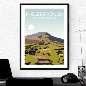 DIGITAL DOWNLOAD - Ingleborough, Printable Art, Yorkshire Dales Landscape, National Park, Three Peaks Challenge, Hiking Travel Poster