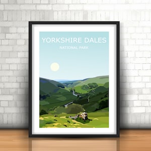 The Yorkshire Dales Landscape Art Print, Parque Nacional del Reino Unido, 3 Picos, Cartel de viaje, Idea de regalo de aventura, Senderismo salvaje Gran Bretaña, York