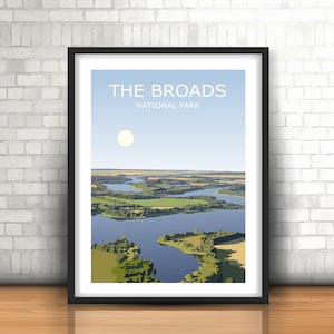 DIGITAL DOWNLOAD - The Broads Landscape Printable Art, UK National Park, Norfolk Waterways ,Travel Poster, Adventure Gift Idea,Canal Boats